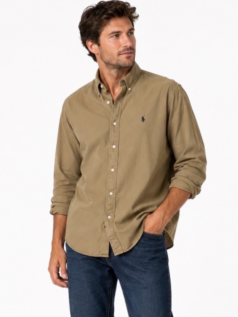 Polo Ralph Lauren Classic Fit Button Down Shirt Men XL Tan Cotton